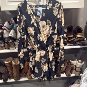 Floral Wrap Dress with Long Sleeves